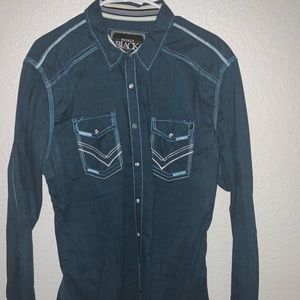 Buckle Black tailored fit button down blue shirt